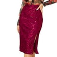 thumbnail image 2 of Antqov Skirts for Women, Solid Color Sequined Zipper Side Slit Bodycon Pencil Skirt, Business Elegant Trendy Casual Sparkle Midi Skirt for Night Parties, 2 of 7