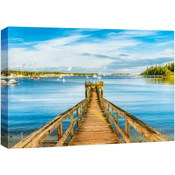 wall26 Canvas Print Wall Art Wooden Pier Springtime Forest River View Nature Wilderness Photography Realism Rustic Scenic Landscape Zen Colorful for Living Room, Bedroom, Office - 16x24 inches