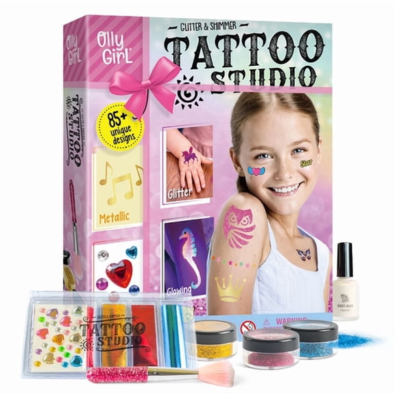 Piano Potato Glitter Tattoo Kit, Temporary Shimmery Tattoo Studio Set for Kids,Arts & Crafts Toys Gift for Age 6 Girls