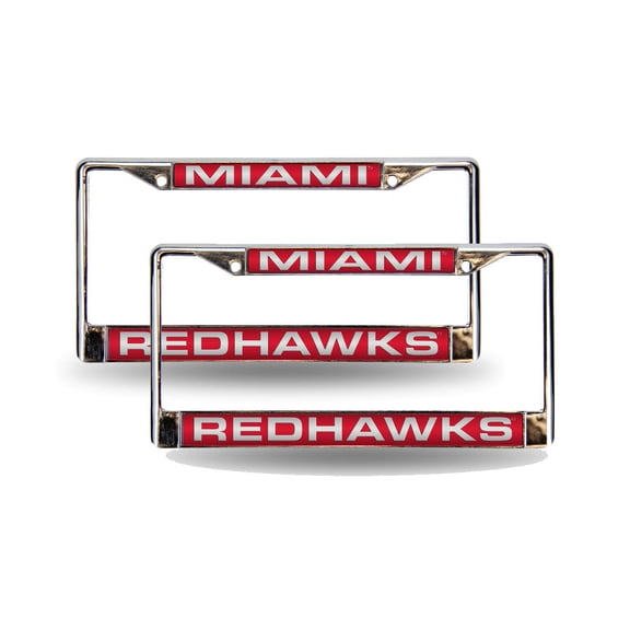 Miami of Ohio RedHawks Chrome Metal (Set of 2) Laser Cut License Plate Frames