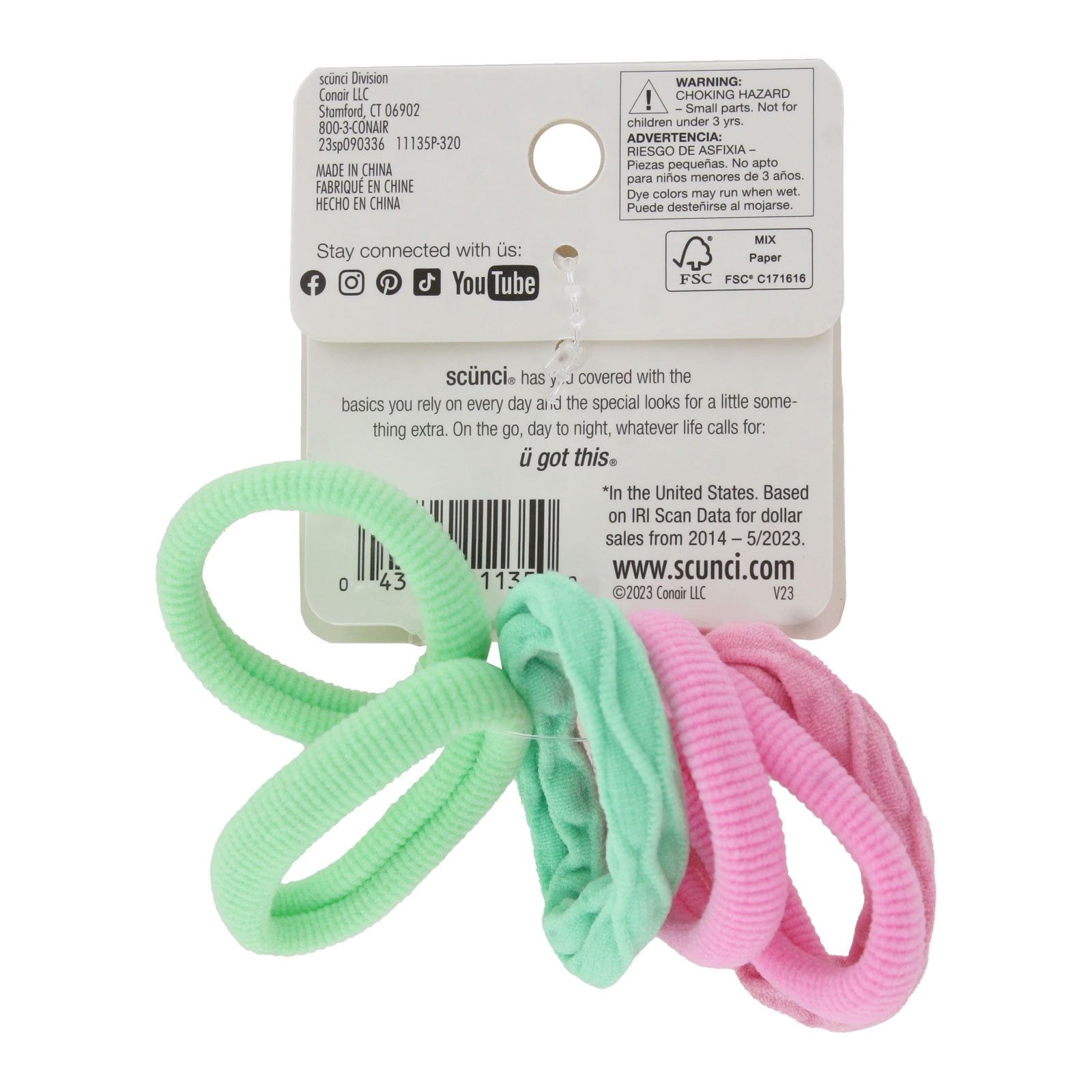 (5 pack) Scunci No Damage Soft Hair Tie Ponytailers, Assorted Colors will Vary, 6-Pieces
