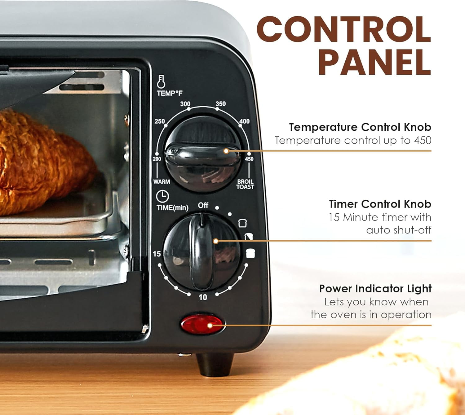 Small 2 Slice Toaster Oven with Wire Rack, Non-Stick Pan, 650W Even Heating, Timer & Temperature Control for Quick Meals, Black