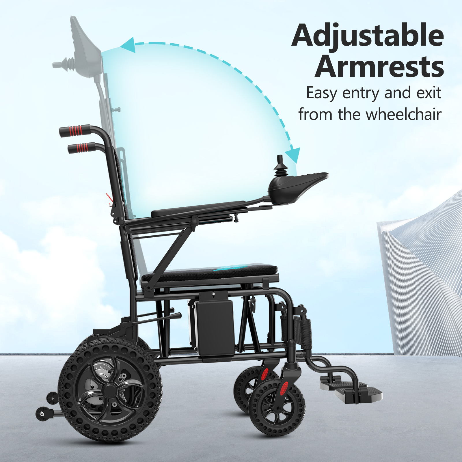 AMZFUN Folding Electric Wheelchair, 20 Mile Range With 500W Motor, Puncture Resistant Tires, All Terrain Use, Easy to Operate, Lightweight and Portable for Travel and Transportation