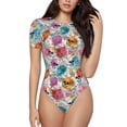 thumbnail image 2 of Goofa Skulls and Roses Printed Women Rash Guard Short Sleeve,Tummy control Swimsuit Surfing Swimsuit Bathing Suit One Piece Swimsuit UPF 50-X-Large, 2 of 9