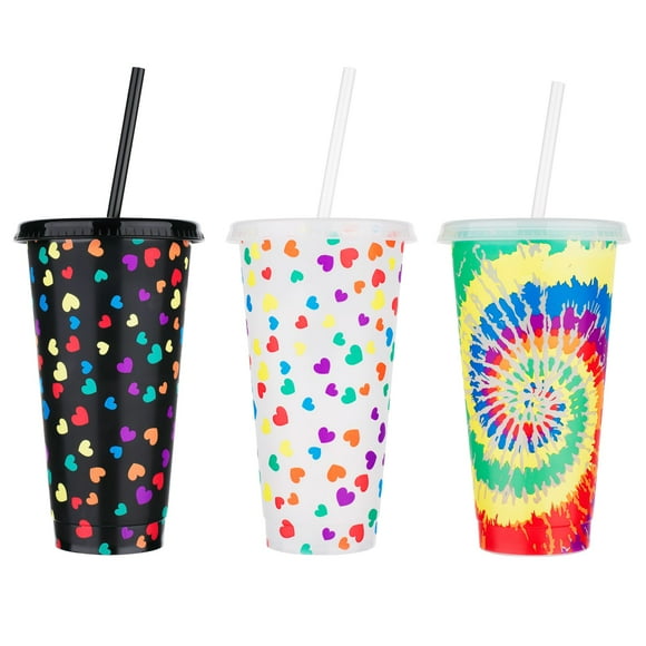 AVODAH Gobelets de 24 Oz à Changement de Couleur avec Couvercles et Pailles - Lot de 3