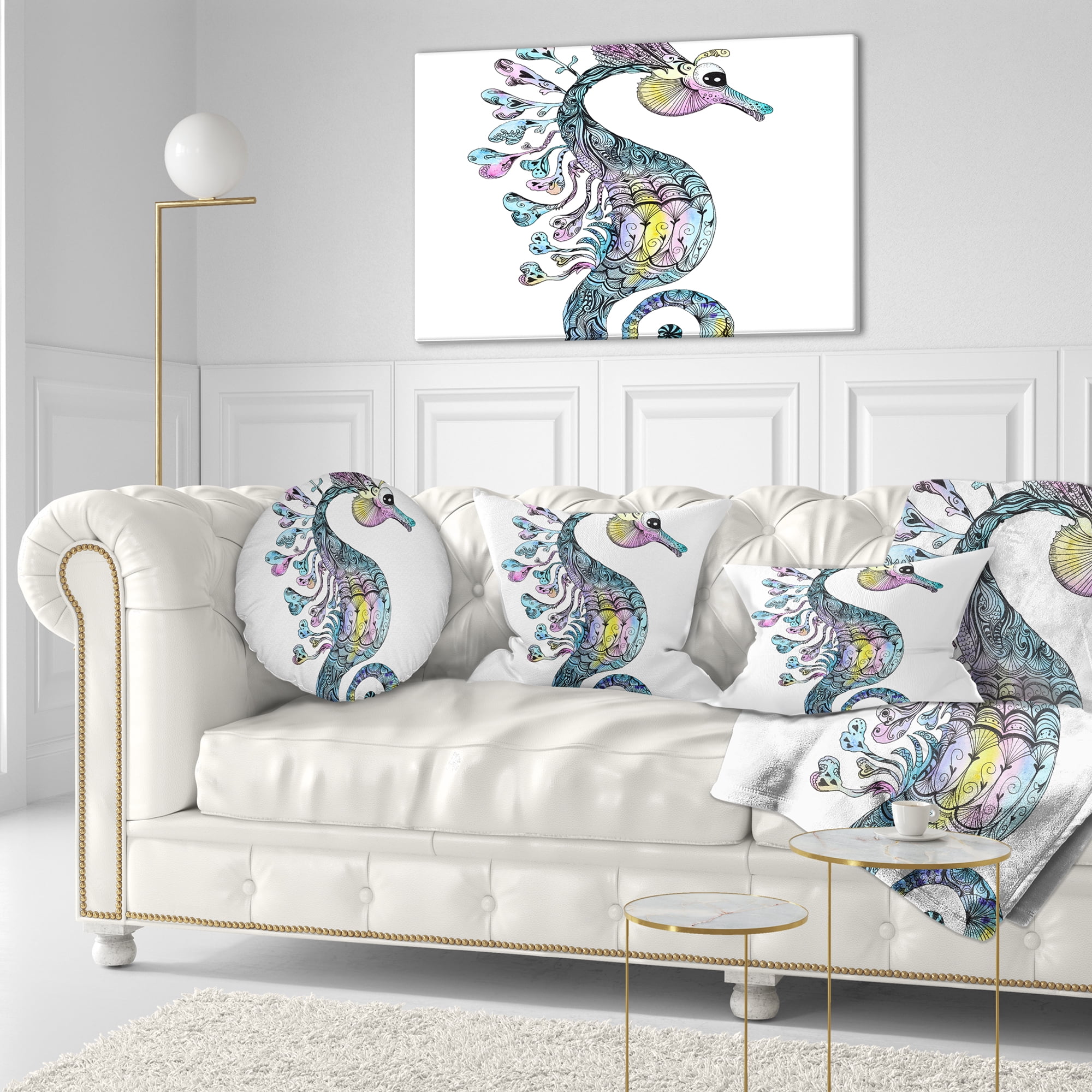 Designart Colorful Seahorse Watercolor - Animal Throw Pillow - 12x20