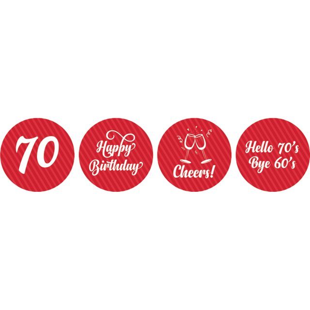 Darling Souvenir chocolate Labels DIY 190 Pcs Cheers 70th Birthday Theme Stickers-Red