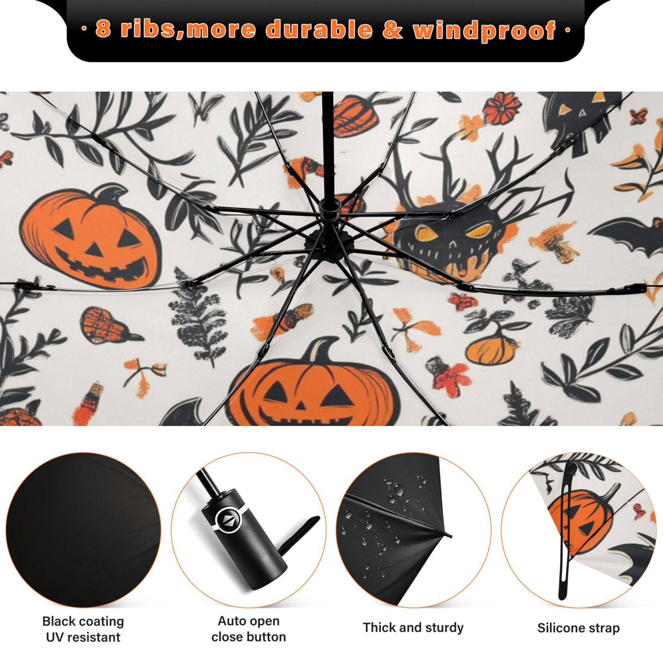 Halloween Themed Elements Extra Large Automatic Umbrella, UV Protection, Waterproof, Auto Open and Close