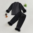 thumbnail image 6 of Otqutp 2-14 Years Satin Pajamas Set with Feather Trim Cute Long Sleeve Button Loungewear Sleepwear Solid Christmas Nightgown Shirt Trousers Set(A-Black,12-13 Years), 6 of 6