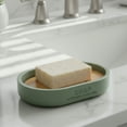 thumbnail image 3 of Chic Matte Green Soap Dish with Bamboo Base - Polyresin Bathroom Accessory for Elegant Décor, 3 of 8