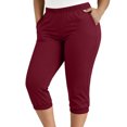 thumbnail image 5 of Tdoqot Womens Plus Size Capris with Pockets- Elastic Waist Casual Slim Leg High Rise Summer Pants Wine Size XL, 5 of 7