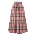thumbnail image 3 of Ladies' plaid printed casual elastic waist drawstring skirt Watermelon Red M, 3 of 5
