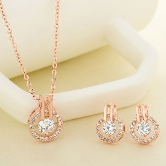 Xinyolin Full Cubic Zirconia Hollow Round Pendant Set, Women's Stud Earrings Jewelry