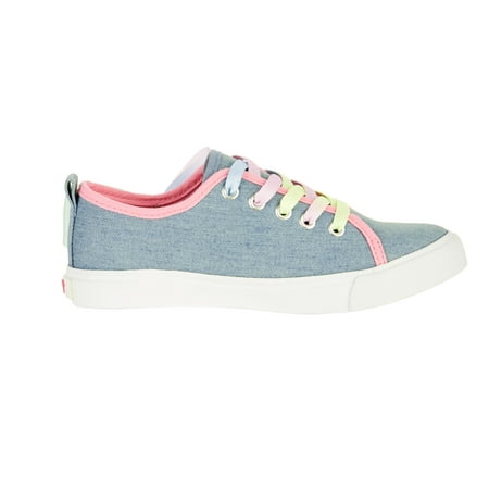 Italian Lace Shoes - Girl's Denim Lace Up Sneakers With Bow