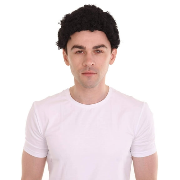 HPO Adult Unisex Black Color Short Curly Wig, Best for Halloween & Cosplay Wig. Synthetic Fiber