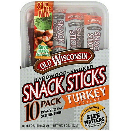 Old Wisconsin Hardwood Smoked Turkey Sausage Snack Sticks, .5 oz, 10ct (Pack of 7)