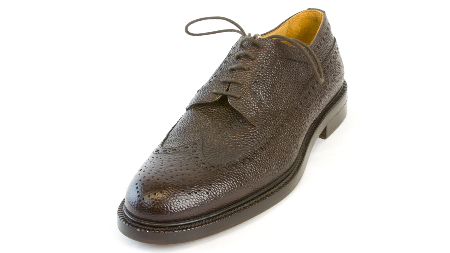 J. Lindeberg Men's Wing-Tip Grained Leather Shoes, Dark Chocolate, 8