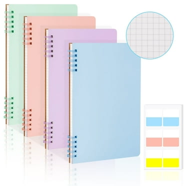 4 Pcs A5 Spiral Notebook with 60 Pcs Tabs, Assorted Colors Graph Journal, Hardcover Subject Notebooks Ruled, 80 Sheet Thick Paper Smooth Writing Aesthetic for Women (Graph)