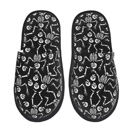 

Qekee Skeletons Dancing print Slippers for Women and Men Fluffy Cute Cozy House Slipper Funny Furry Bedroom Slippers for Women Indoor -Large