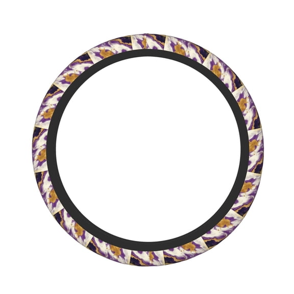 Picia Purple Gold Marble Swirls Car Steering Wheel Cover, Non-Slip, Breathable, Universal 15 inch