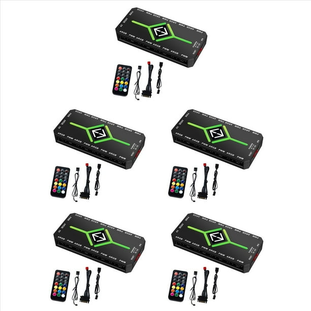 5X Controlador ARGB 5 V y 3 Pines, Concentrador de Ventilador PWM , Concentrador de Ventilador PWM ARGB para Ventilador de Caja de Computadora ARGB Direccionable 5 V Negro