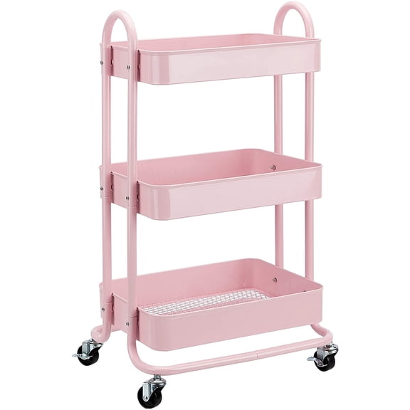 3-Tier Rolling Utility or Kitchen Cart, Lockable Wheels, Multifunctional Storage, Dusty Pink