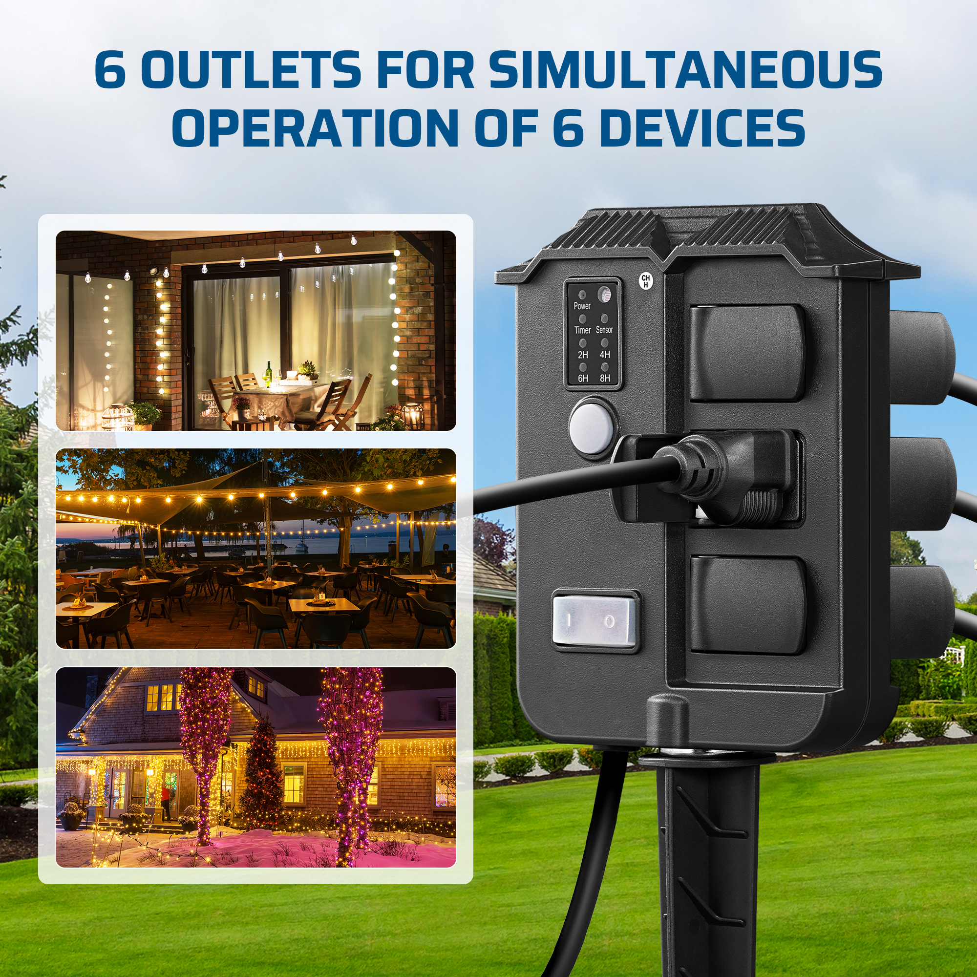 Dewenwils Outdoor Power Stake Light Timer, 6 Outlets photo 2