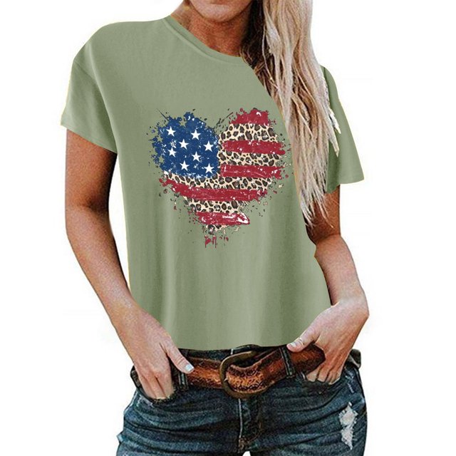Birdeem T-Shirt pour Femmes d'Été Décontracté Ample Imprimé Fête de l'Indépendance à Col Rond à Manches Courtes