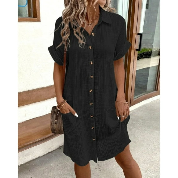 Vintage Women Solid Mini Dress Summer Fashion V-neck Three Quater Sleeve Cotton Linen Dress Ladies Casual Holiday Vestidos