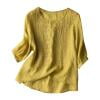thumbnail image 7 of Gamivast Linen Boho Tops for Women Lace Embroidery Scoop Neck 3/4 Sleeve Tops Summer Blouses Sheer Mesh Peplum Shirts Loose Fit Vacation Outfits, 7 of 7