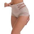 thumbnail image 5 of INSPIRE CHIC Women's High-Waisted Tummy Control Butt Lifting Briefs Lace Trim Comfortable and Breathable Panties M Light Brown, 5 of 6
