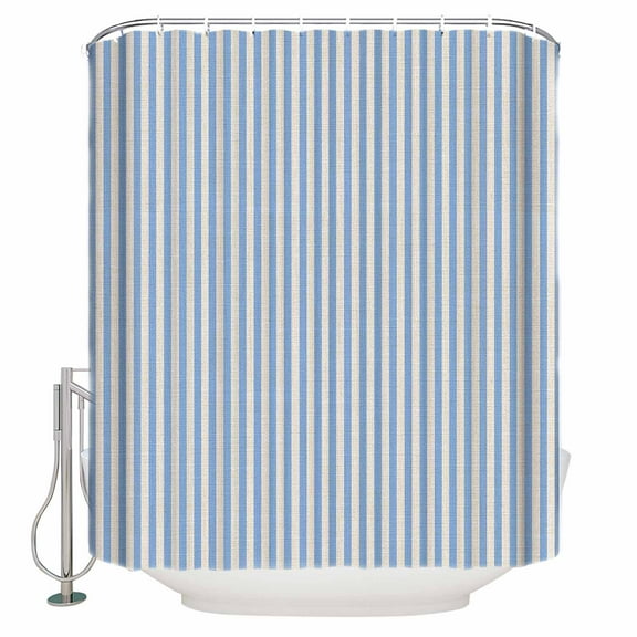 Simple White Striped Shower Curtain Set ,Waterproof Fabric Shower Curtains Blue Stripe Vintage Linen Texture Shower Curtains for Bathroom,Bathroom Decor 36"x72"