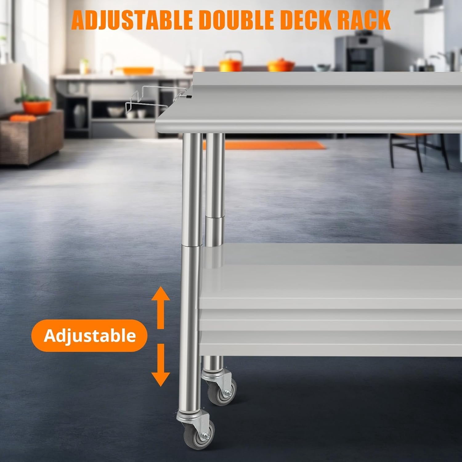 Kselythan Stainless Steel Table,Heavy Duty 2 Tier Worktable with Casters Backsplash Food Preparation Stainless Steel Table,Metal Prep Table for Kitchen Restaurant Commercial Workstation