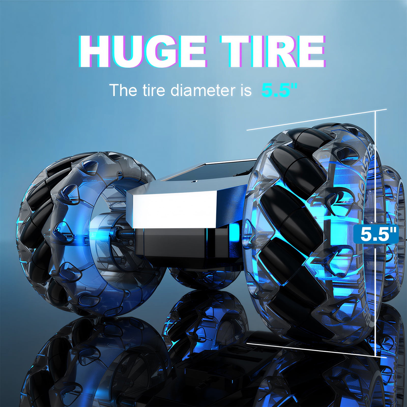 Vecukty RC Car Truck, 1:10 Giant Wheel Sense of Technology Car Off Road, High-Speed Climbing and Colorful Gradient Lights with Music, Christmas Birthday Gift for Kids