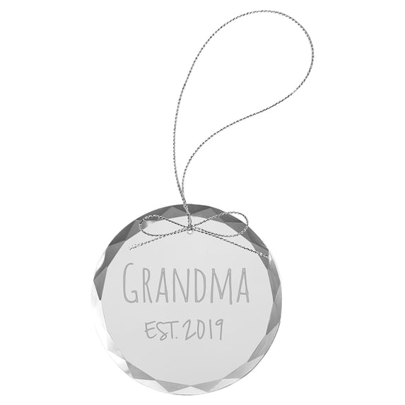 Grandma Est.2019 Established - Laser Engraved 3-1/4-inch Etch Handmade Xmas Round Clear Etched Crystal Glass Circle Inspirational Christmas Ornament with String