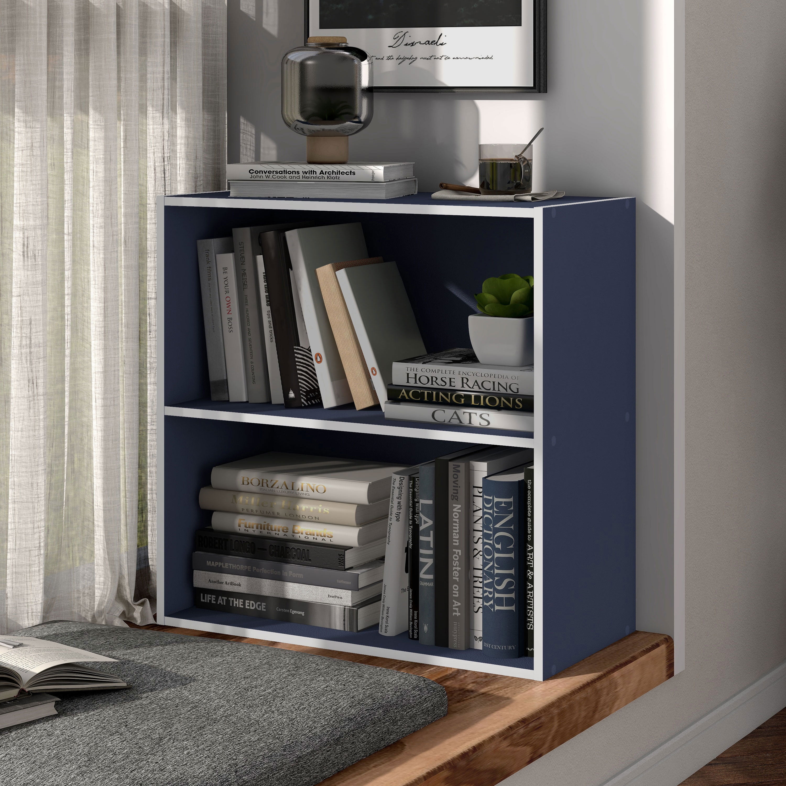 Furniture of America Brooks Stackable 2-Tier Wood Steel Blue Bookcase