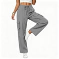 thumbnail image 2 of Livrdious Wide Leg Linen Cargo Pants for Women Drawstring High Waisted Baggy Palazzo Summer Beach Lounge Trousers with Pockets, 29'' Inseam, 2 of 7