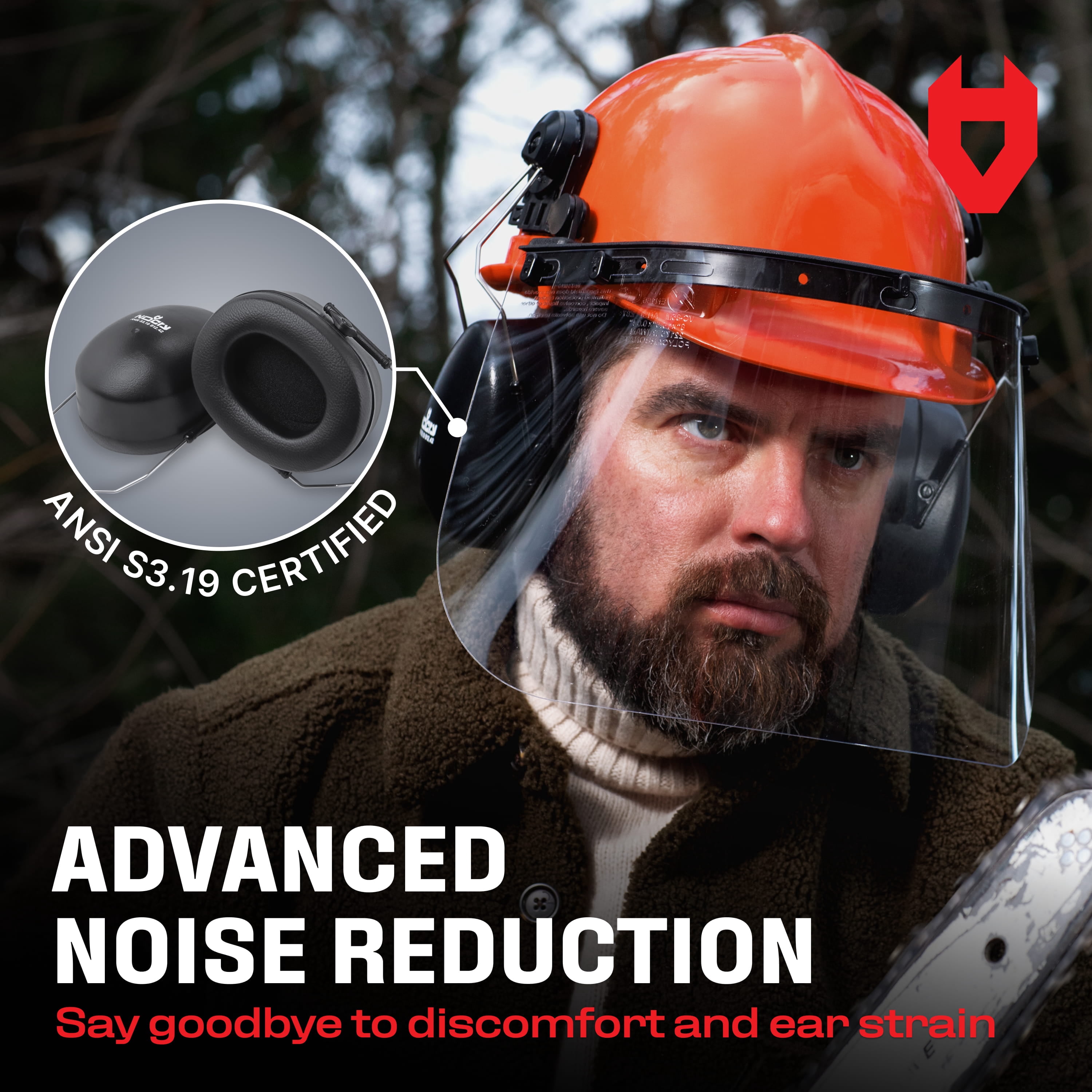 NoCry 6-in-1 Industrial Chainsaw Helmet with Face Shield and Ear Muffs — Mesh & Clear Plastic Visors Included — ANSI Z89.1 Certified — Adjustable Headgear — Ideal for Forestry and Arborist Work