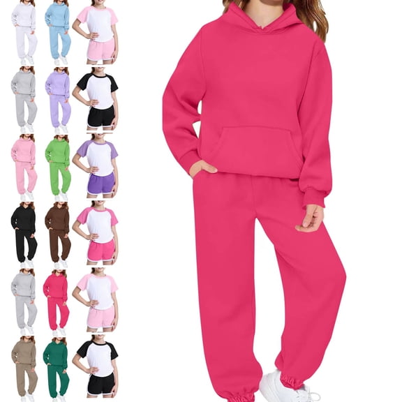 Cyglowse Toddler Girls Sweatsuit Kids Spring 2 Piece Sets Long Sleeve Hooded Sweatshirts and Jogger Sweatpants Boys Soft Sweatsuits Hot Pink 3-4Y