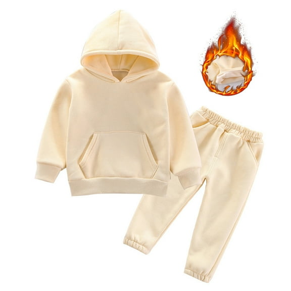MXIEZI Toddler Baby Long Sleeve Sweatshirt Outfit for Girls Boys Solid Color Hoodie Pullover Tracksuit Infant Fall Winter Thicken Casual Sweatsuit Set 0-6T