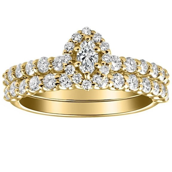 Pompeii 1 1/4Ct Marquise Halo Diamond Engagement Wedding Ring Set White or Yellow Gold
