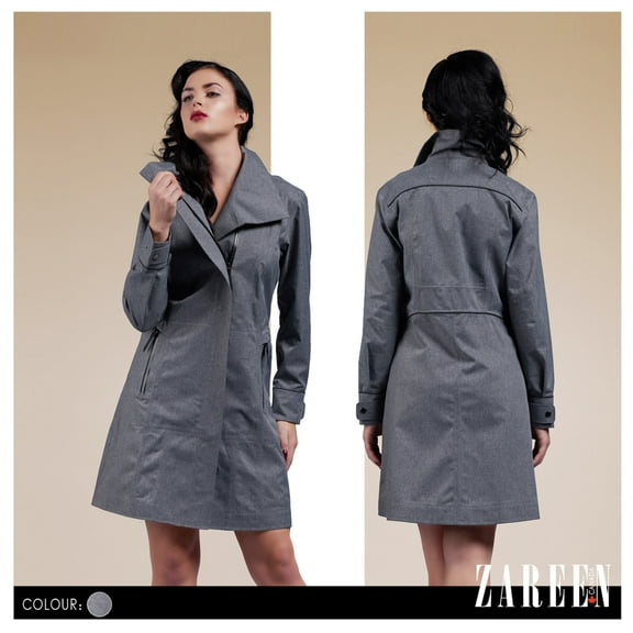 Zareen Waterproof Jacket with High Collar-Grey-XL