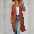 thumbnail image 3 of Manteau d'Automne Hiver pour Femmes Couleur Unie Mode Manteau Extérieur Col Rond Trench Chaud Cardigan Mi-Long Ample Ouvert Pardessus Manches Longues Tricoté, 3 of 5