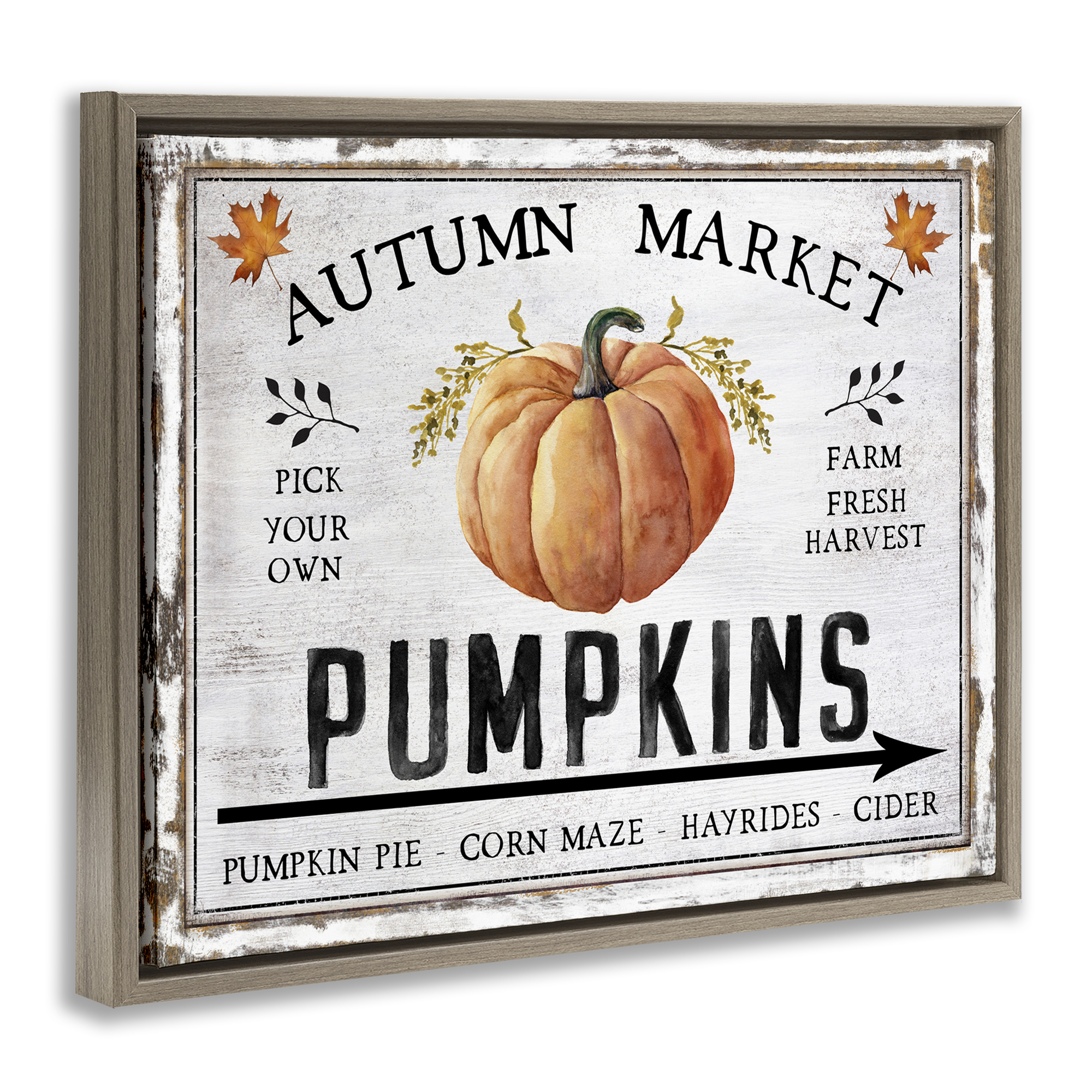 Stupell Industries Autumn Market with Arrow Holiday Painting Brown Floater Framed Canvas Art Prints Wall Art, 31 x 25