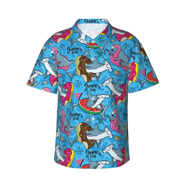 Balery Sharks Summer Camisas hawaianas de manga corta para hombre, camisas playeras de corte holgado, camisas de vacaciones con botones,X-Large