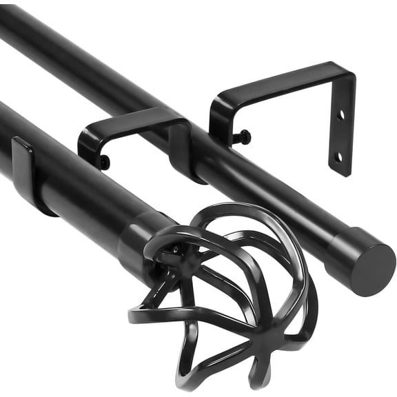 Urbanest Adjustable Double Curtain Rod Set Zeffoli Manhattan Finials – 1″ Front & 3/4 Back Rod With Black Rod, 28–48 Inches