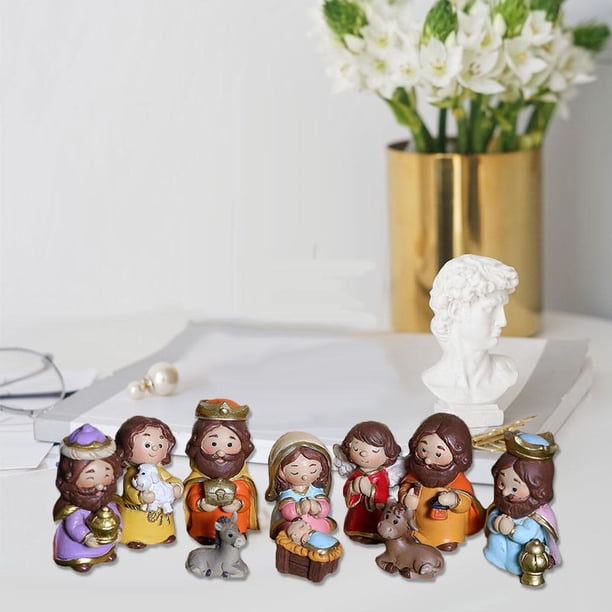 Figuras de Pesebre Miniaturas Decoración Religiosa Estatua Multicolor Colcomx Escena de Navidad