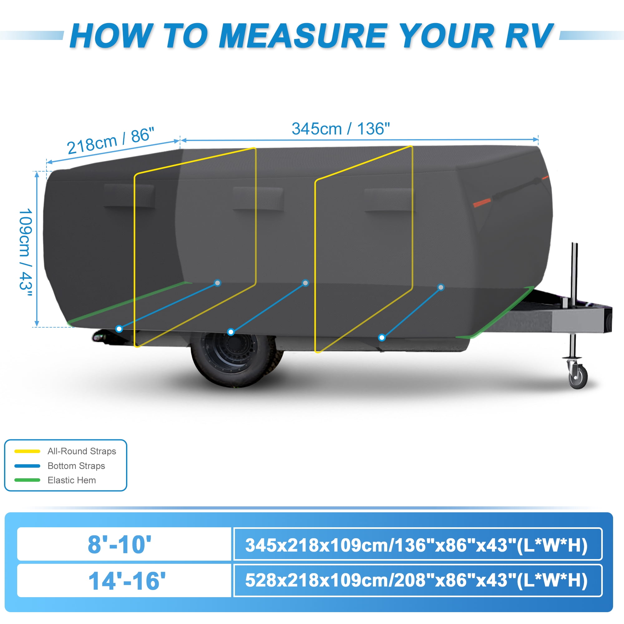 Unique Bargains Pop-up Camper Trailer RV Cover with Straps Vents Black 136" x 86" x 43"