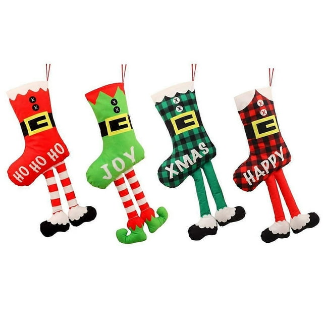 4 calcetines navideños, calcetines colgantes personalizados para Navidad, decoración para fiestas navideñas.