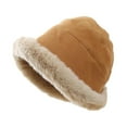 thumbnail image 5 of dianhelloya Winter Bucket Hat Soft Plush Foldable Stylish Thickened Outdoor Warm Windproof Fisherman Hat for Women Beige, 5 of 8